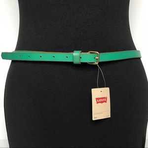 Levi’s Kelly Green Leather Belt Gold Buckle Skinny